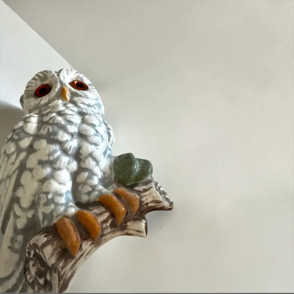 Vintage Ceramic Owl Wall Plaques Pair | Orange Amber Eyes | Mid Century Woodland